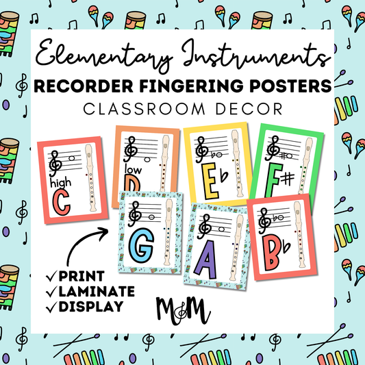 Elementary Instruments: Recorder Fingering Posters DIGITAL DOWNLOAD