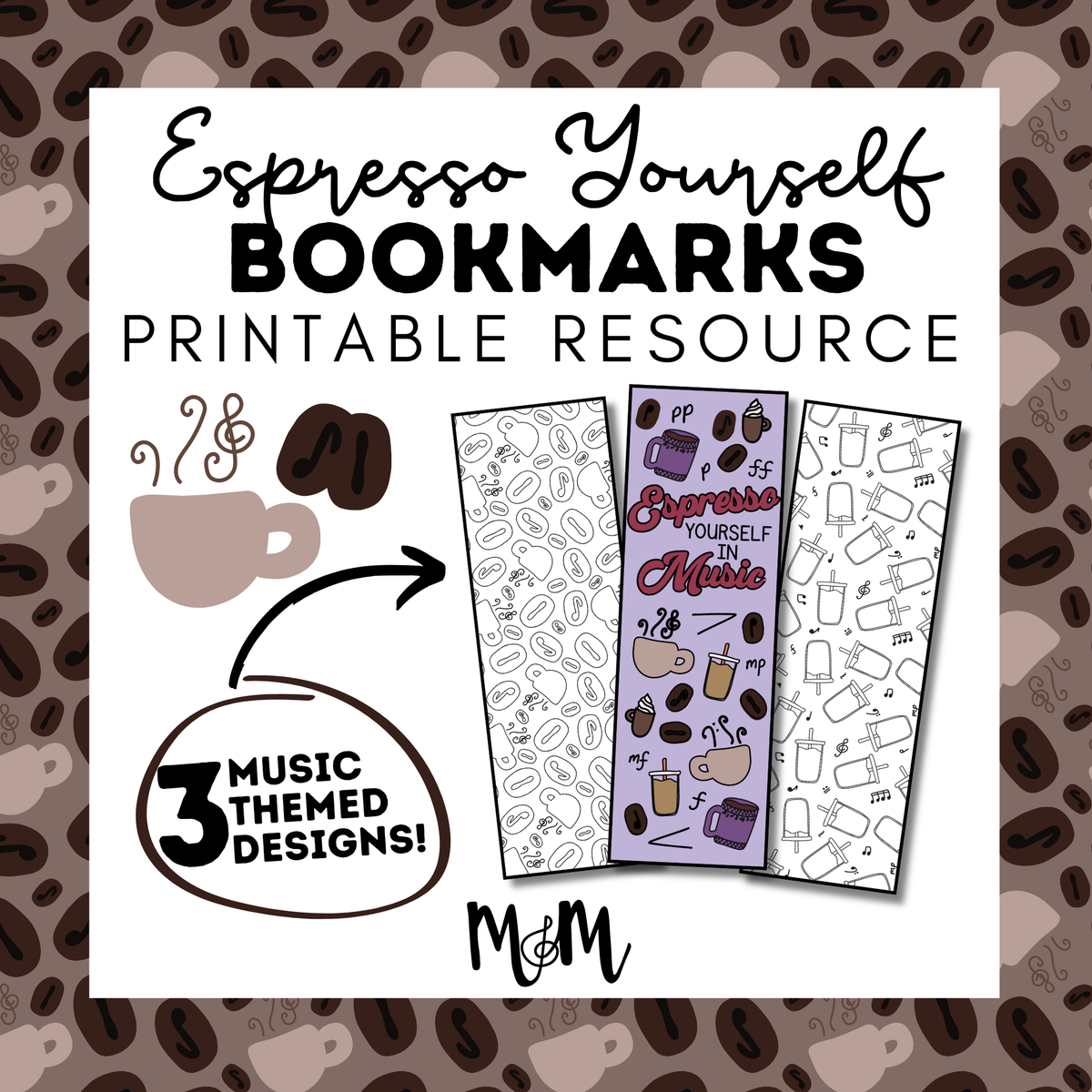 Espresso Yourself in Music Printable Music Bookmarks | Printable Coloring Activity DIGITAL DOWNLOAD