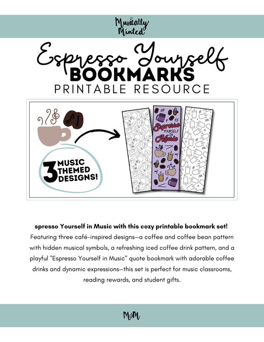 Espresso Yourself in Music | Music Bookmarks | Printable Coloring Activity DIGITAL DOWNLOAD