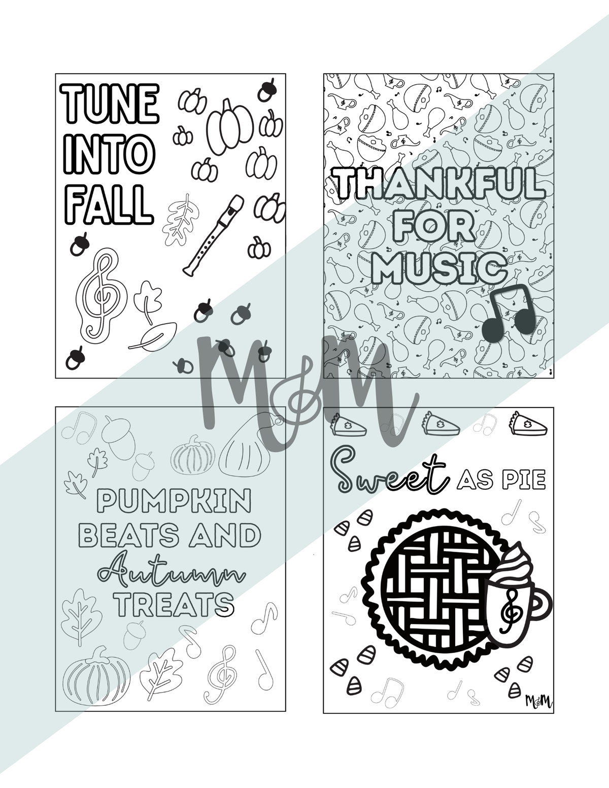 Fall Music Coloring Sheets | Printable Music Class Coloring Activity DIGITAL DOWNLOAD