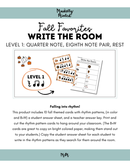 Fall Faves Write the Room | Rhythm Level 1 | Write the Room Rhythm Activity DIGITAL DOWNLOAD