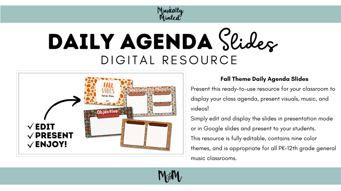 Fall Theme Daily Agenda Slides | Editable Google Slides | Fall Vibes DIGITAL DOWNLOAD