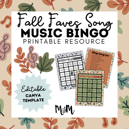Fall Faves Song Bingo | Listening Activity & Music Game | Editable with Playlist DIGITAL DOWNLOAD