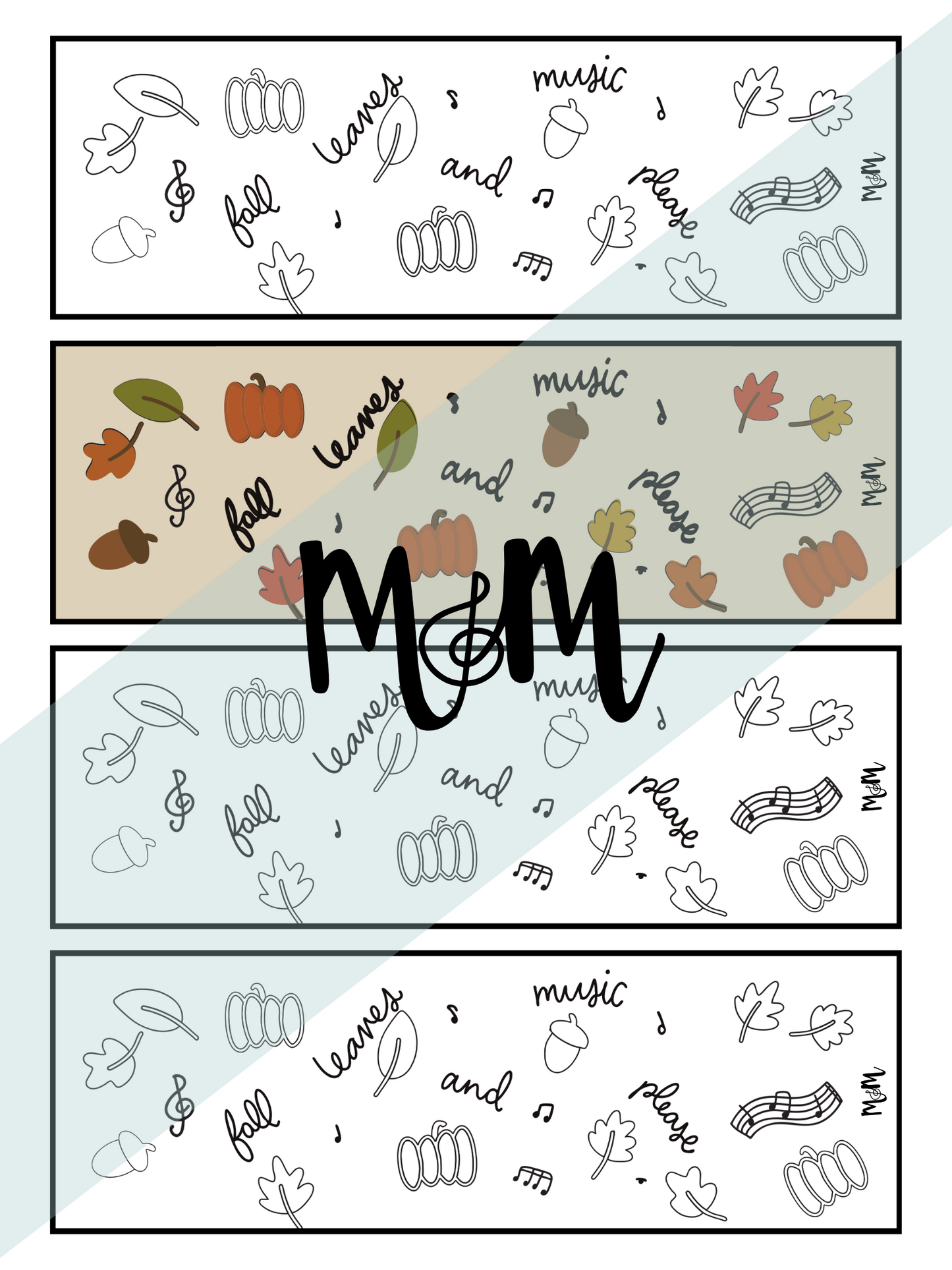 Fall Leaves and Music Please: Music Bookmarks | Printable Coloring Activity DIGITAL DOWNLOAD