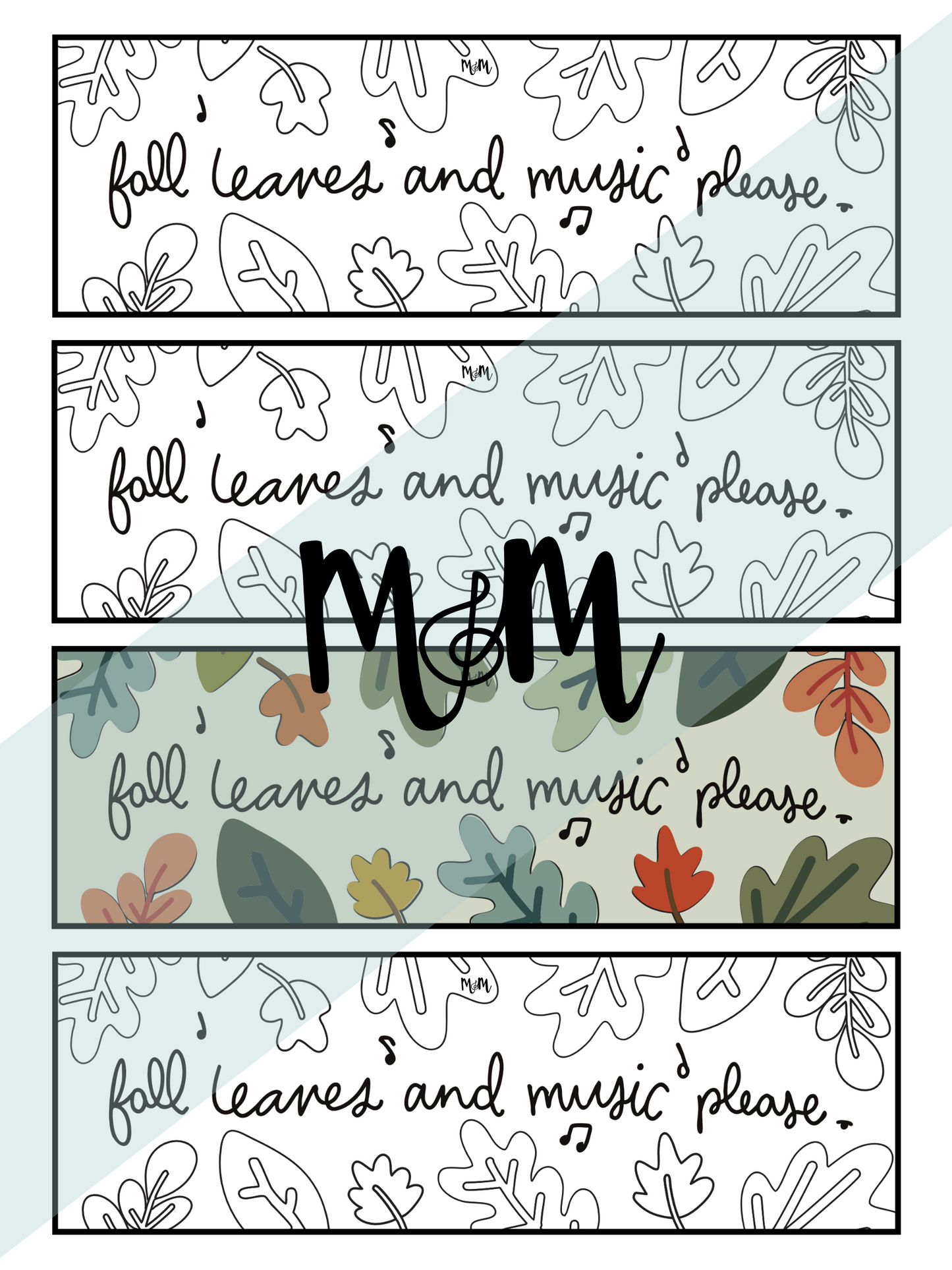 Fall Leaves and Music Please: Music Bookmarks | Printable Coloring Activity DIGITAL DOWNLOAD
