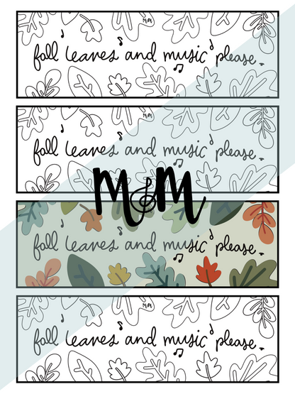 Fall Leaves and Music Please: Music Bookmarks | Printable Coloring Activity DIGITAL DOWNLOAD