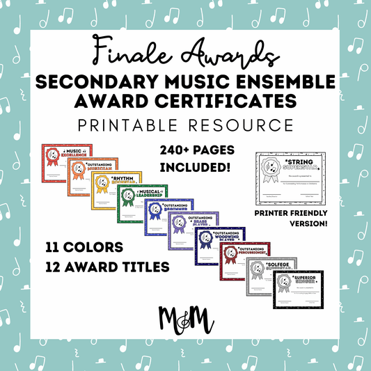 Finale Awards – Secondary Music Ensemble Awards Certificates | Band, Choir, Orchestra DIGITAL DOWNLOAD