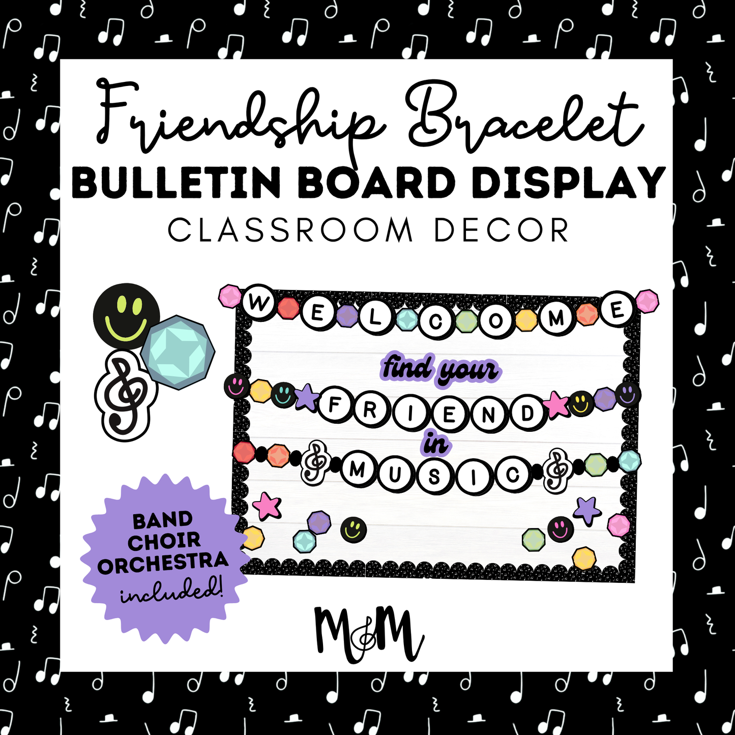Find Your Friend in Music Bulletin Board | Friendship Bracelet Decor Set DIGITAL DOWNLOAD