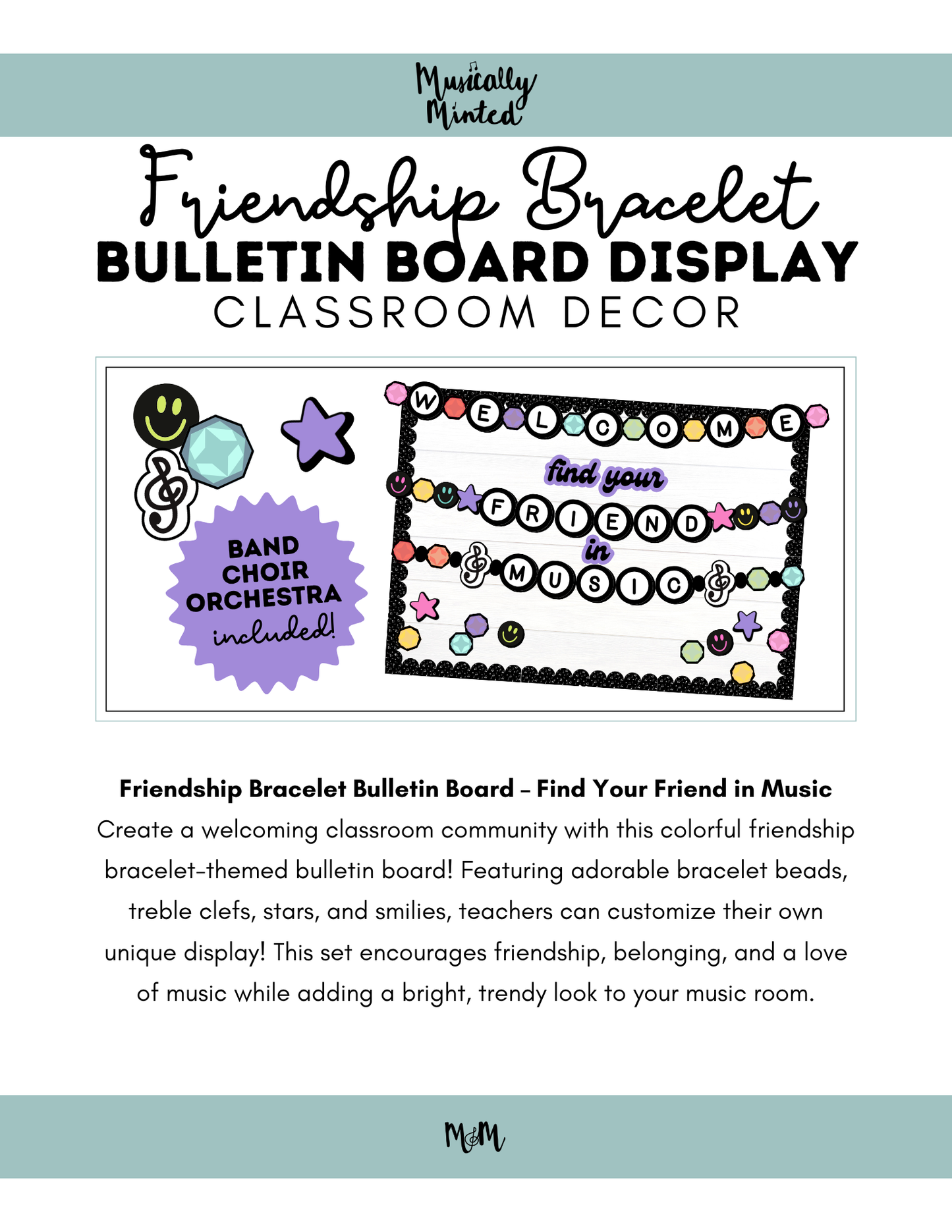 Find Your Friend in Music Bulletin Board | Friendship Bracelet Decor Set DIGITAL DOWNLOAD
