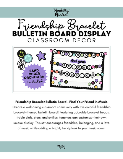 Find Your Friend in Music Bulletin Board | Friendship Bracelet Decor Set DIGITAL DOWNLOAD