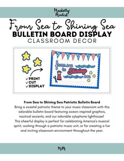 From Sea to Shining Sea Music Bulletin Board | Patriotic Music Classroom Decor DIGITAL DOWNLOAD