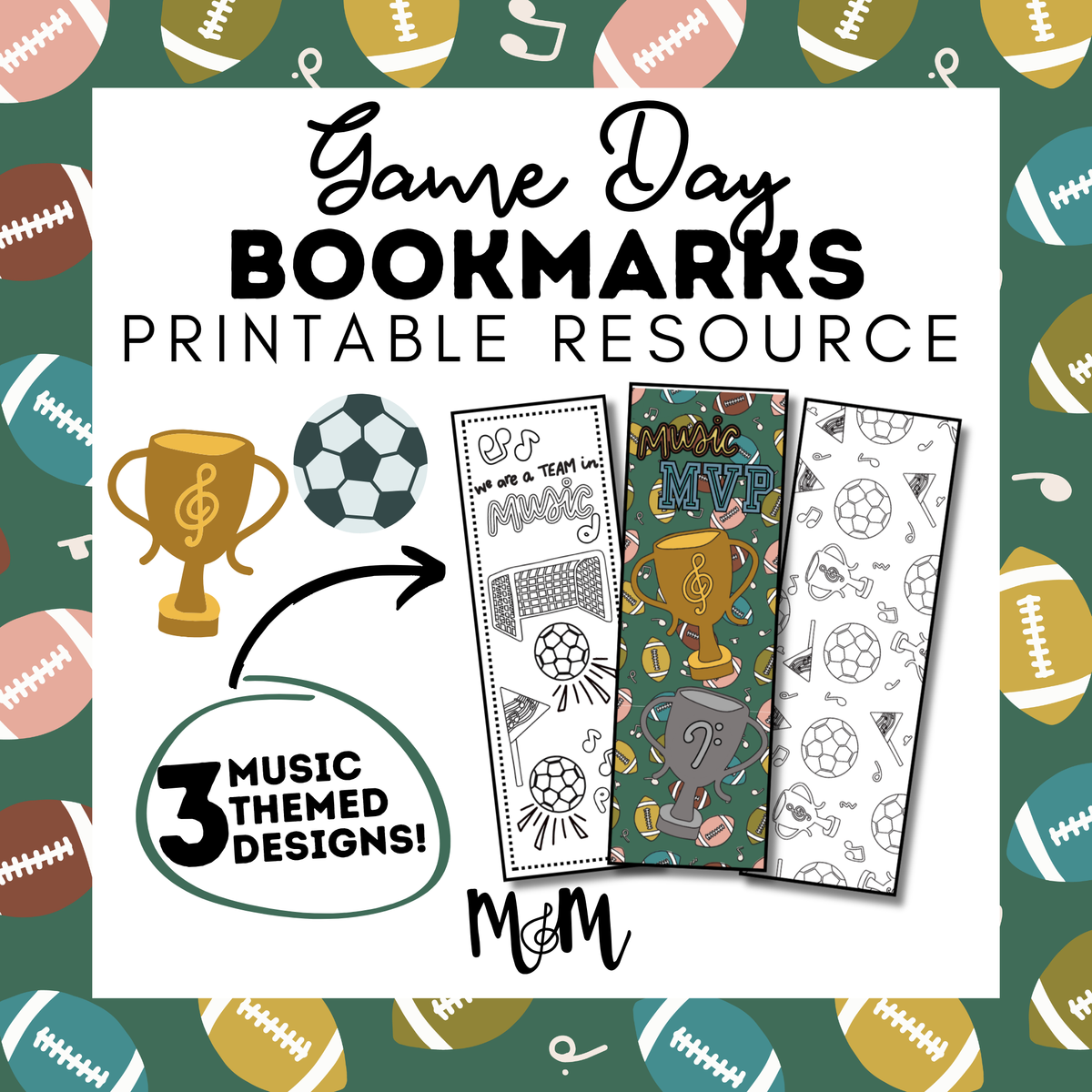 Game Day | Music Bookmarks | Printable Coloring Activity DIGITAL DOWNLOAD