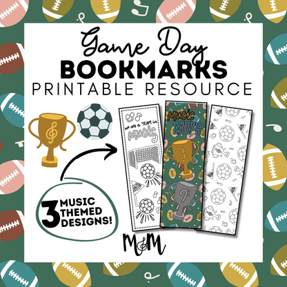 Game Day | Music Bookmarks | Printable Coloring Activity DIGITAL DOWNLOAD