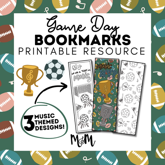 Game Day | Music Bookmarks | Printable Coloring Activity DIGITAL DOWNLOAD