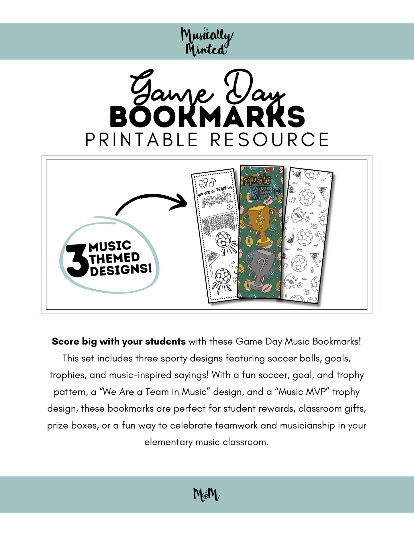 Game Day | Music Bookmarks | Printable Coloring Activity DIGITAL DOWNLOAD