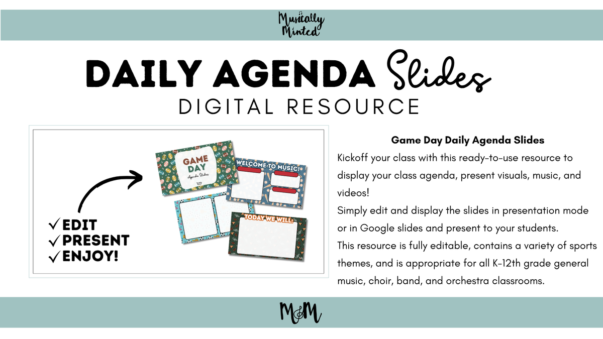Game Day | Daily Agenda Slides | Music Classroom DIGITAL RESOURCE