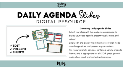 Game Day | Daily Agenda Slides | Music Classroom DIGITAL RESOURCE