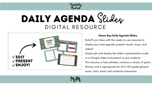 Game Day | Daily Agenda Slides | Music Classroom DIGITAL RESOURCE