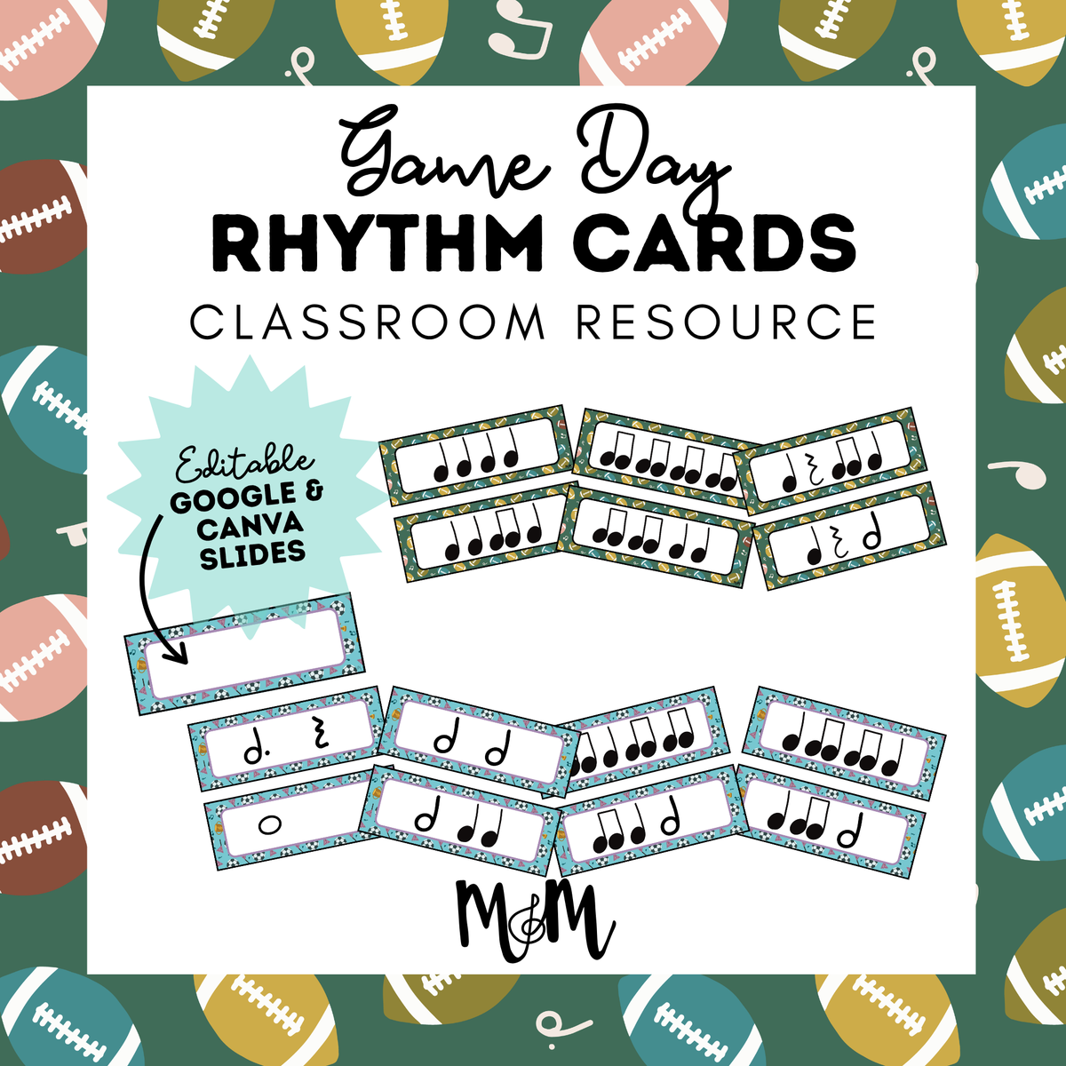 Game Day | Football Themed Rhythm Cards | Music Classroom Decor DIGITAL DOWNLOAD