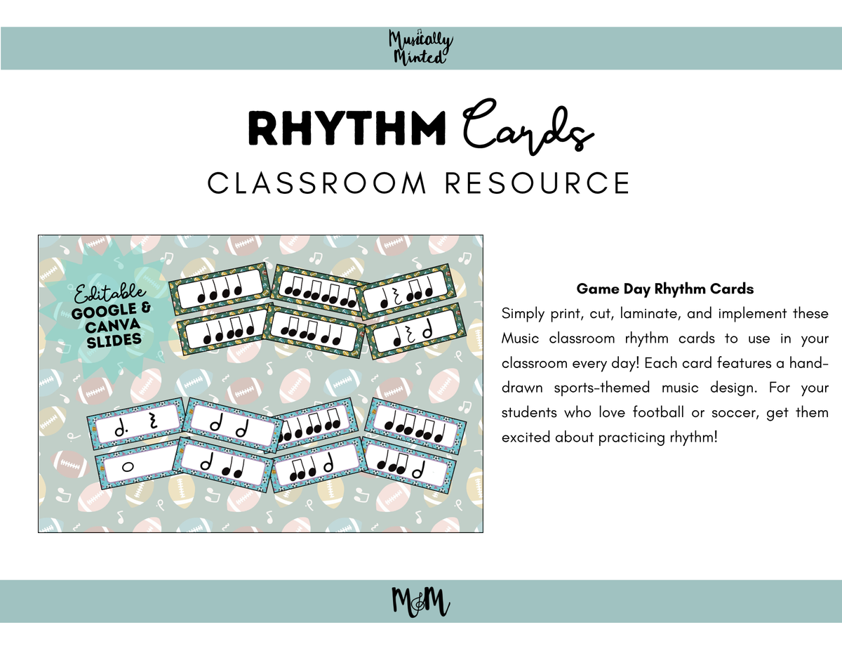 Game Day | Football Themed Rhythm Cards | Music Classroom Decor DIGITAL DOWNLOAD