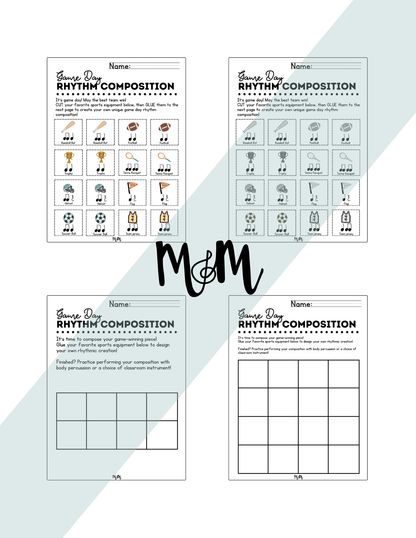 Game Day Music Room Cut & Glue Rhythm Composition Activity | Level 1 DIGITAL DOWNLOAD
