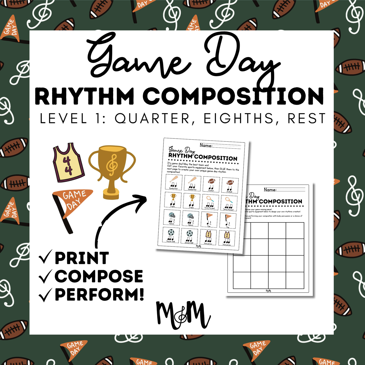 Game Day Music Room Cut & Glue Rhythm Composition Activity | Level 1 DIGITAL DOWNLOAD