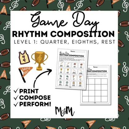 Game Day Music Room Cut & Glue Rhythm Composition Activity | Level 1 DIGITAL DOWNLOAD