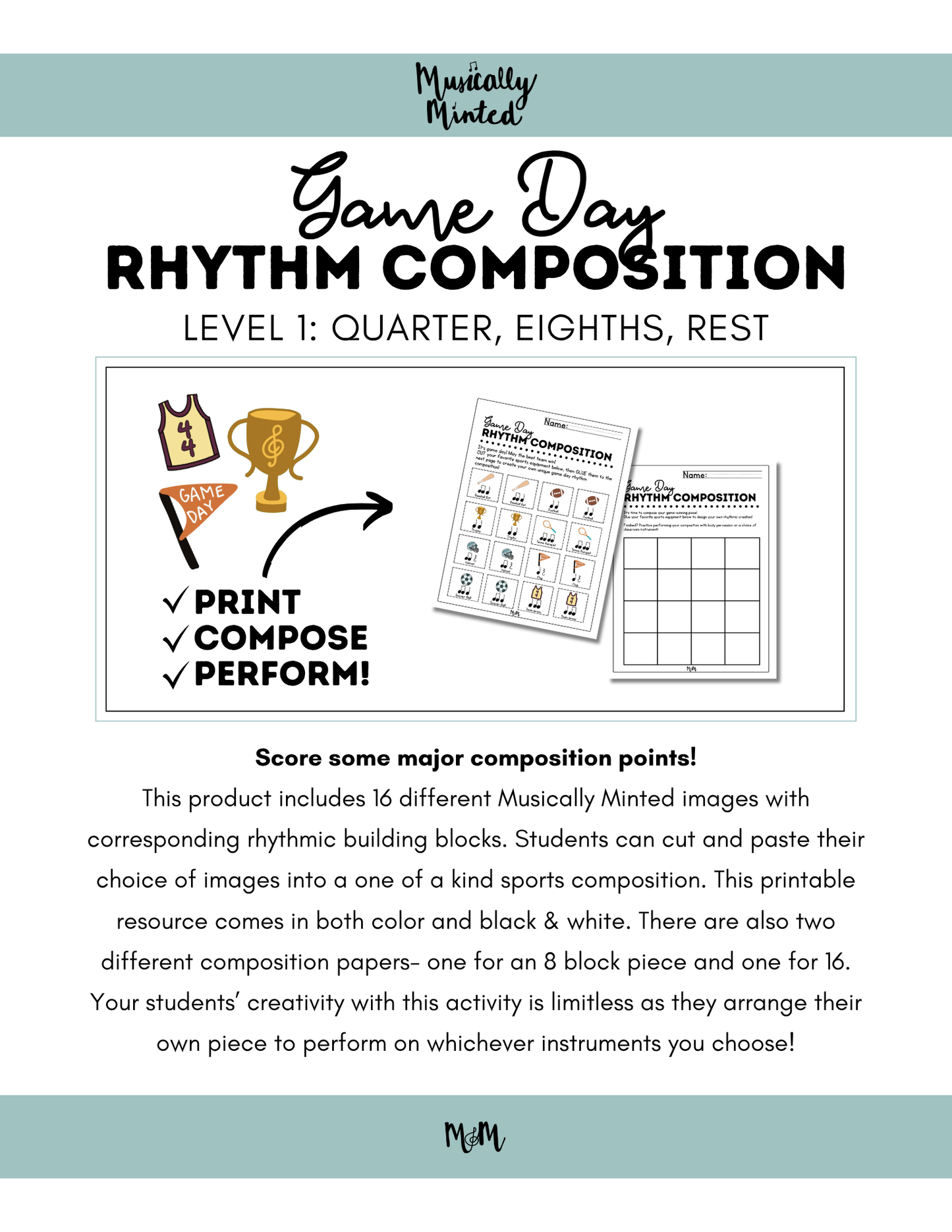 Game Day Music Room Cut & Glue Rhythm Composition Activity | Level 1 DIGITAL DOWNLOAD