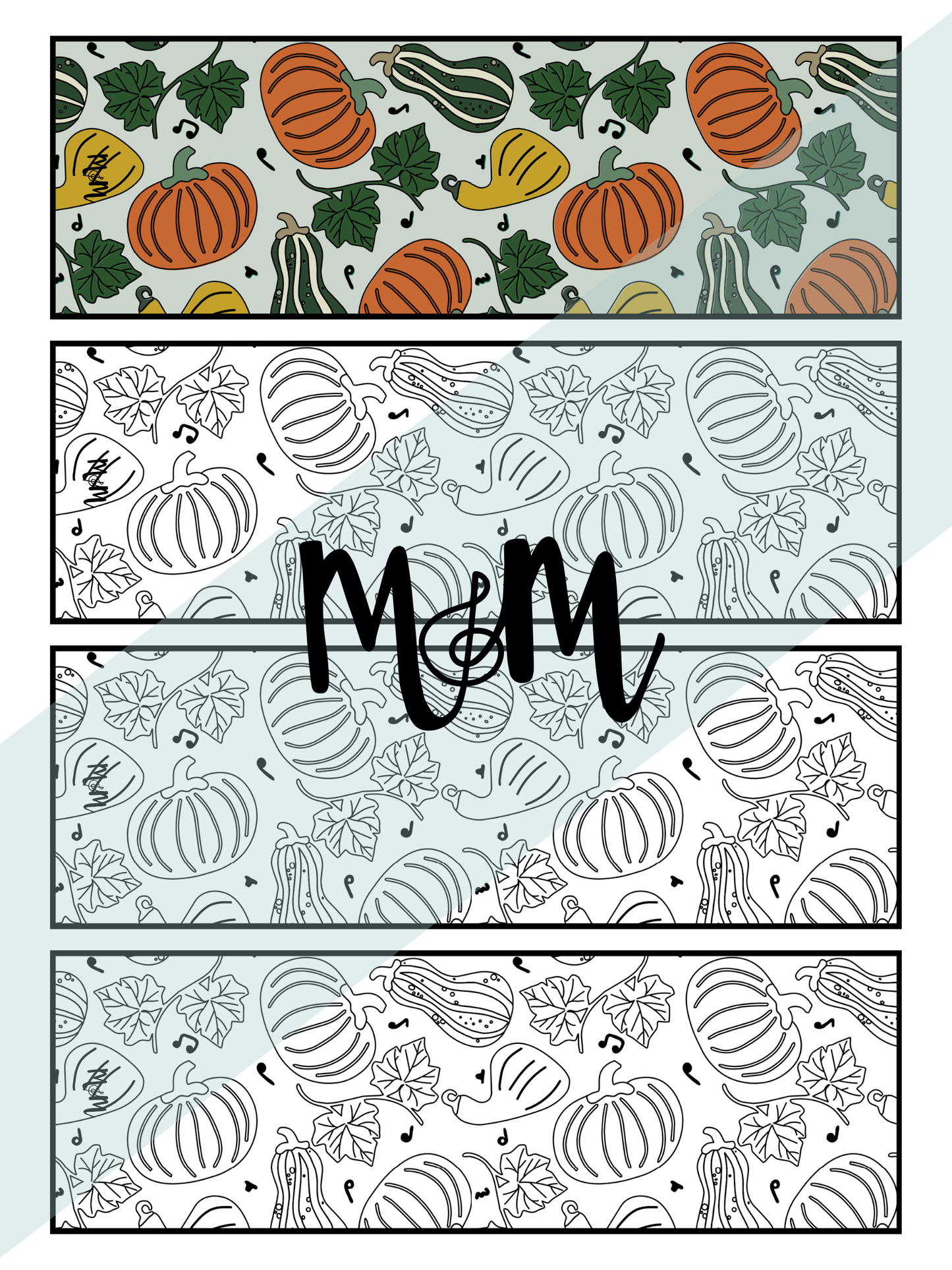 Gourd-geous Music Bookmarks | Printable Coloring Activity DIGITAL DOWNLOAD