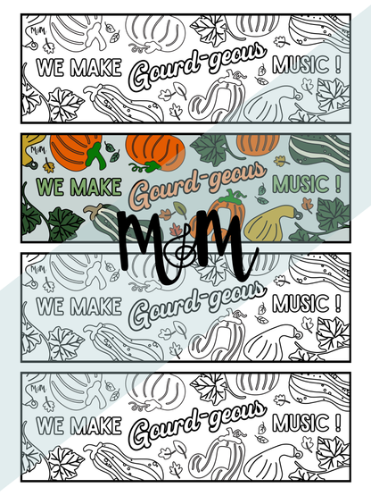 Gourd-geous Music Bookmarks | Printable Coloring Activity DIGITAL DOWNLOAD