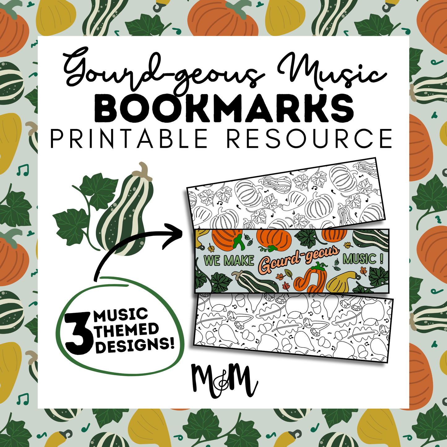 Gourd-geous Music Bookmarks | Printable Coloring Activity DIGITAL DOWNLOAD