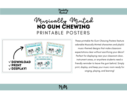 Musically Minted: No Gum Chewing Posters | Music Class Printable Decor DIGITAL DOWNLOAD