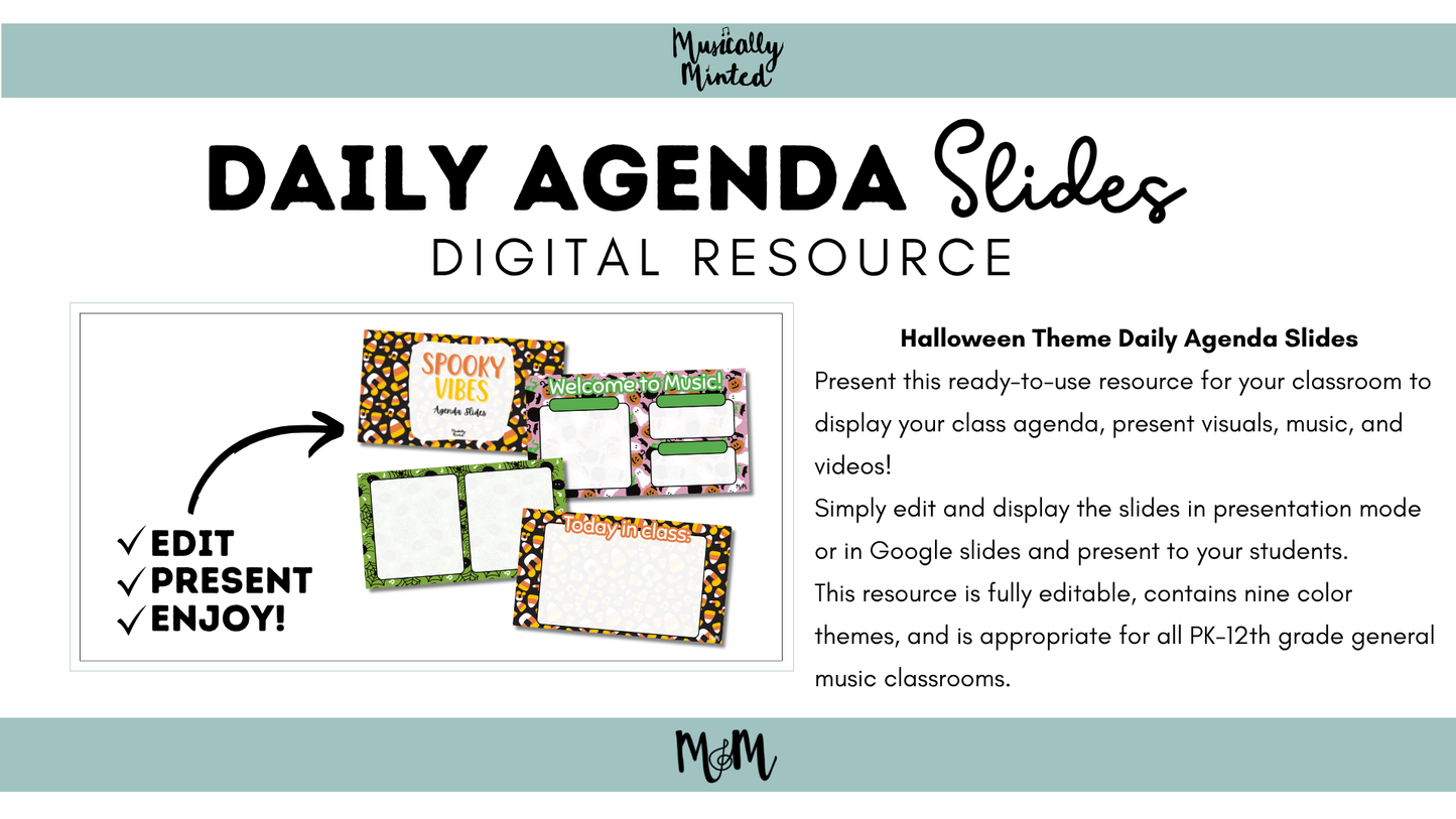 Halloween Theme Daily Agenda Slides | Editable Google Slides | Spooky Vibes DIGITAL DOWNLOAD