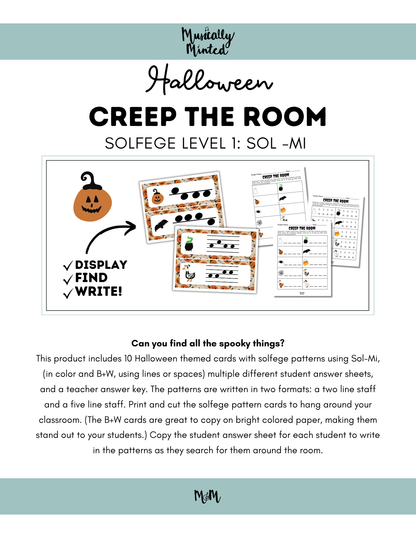 Halloween: Creep the Room | Solfege Level 1 (Sol-Mi) | Printable Music Activity DIGITAL DOWNLOAD