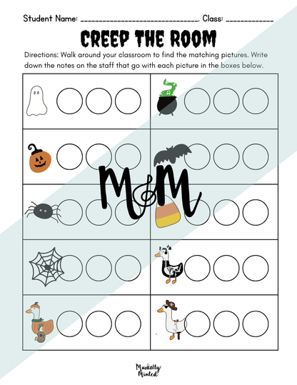 Halloween: Creep the Room | Treble Clef | Printable Music Activity DIGITAL DOWNLOAD