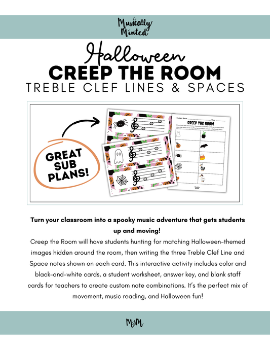 Halloween: Creep the Room | Treble Clef | Printable Music Activity DIGITAL DOWNLOAD