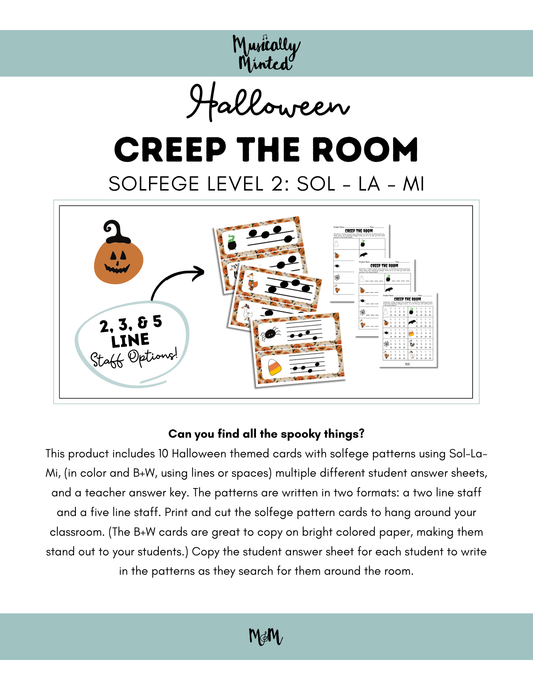 Halloween: Creep the Room | Solfege Level 2 (Sol-La-Mi) | Printable Music Activity DIGITAL DOWNLOAD