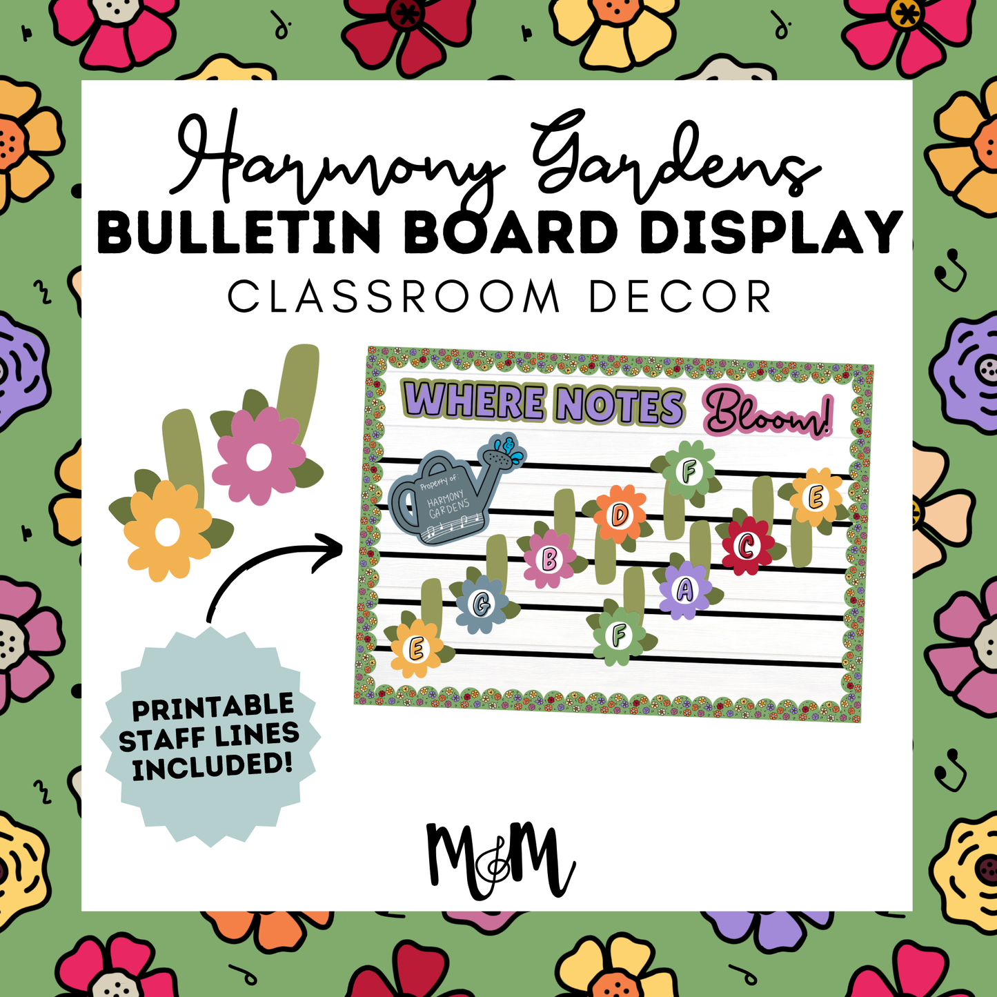 Where Notes Bloom Bulletin Board Set | Harmony Gardens Music Classroom Decor DIGITAL DOWNLOAD