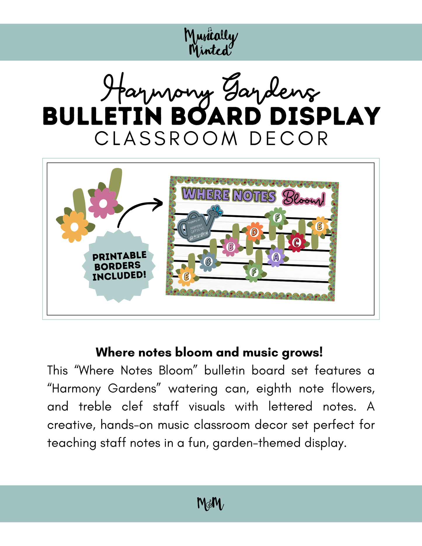 Where Notes Bloom Bulletin Board Set | Harmony Gardens Music Classroom Decor DIGITAL DOWNLOAD