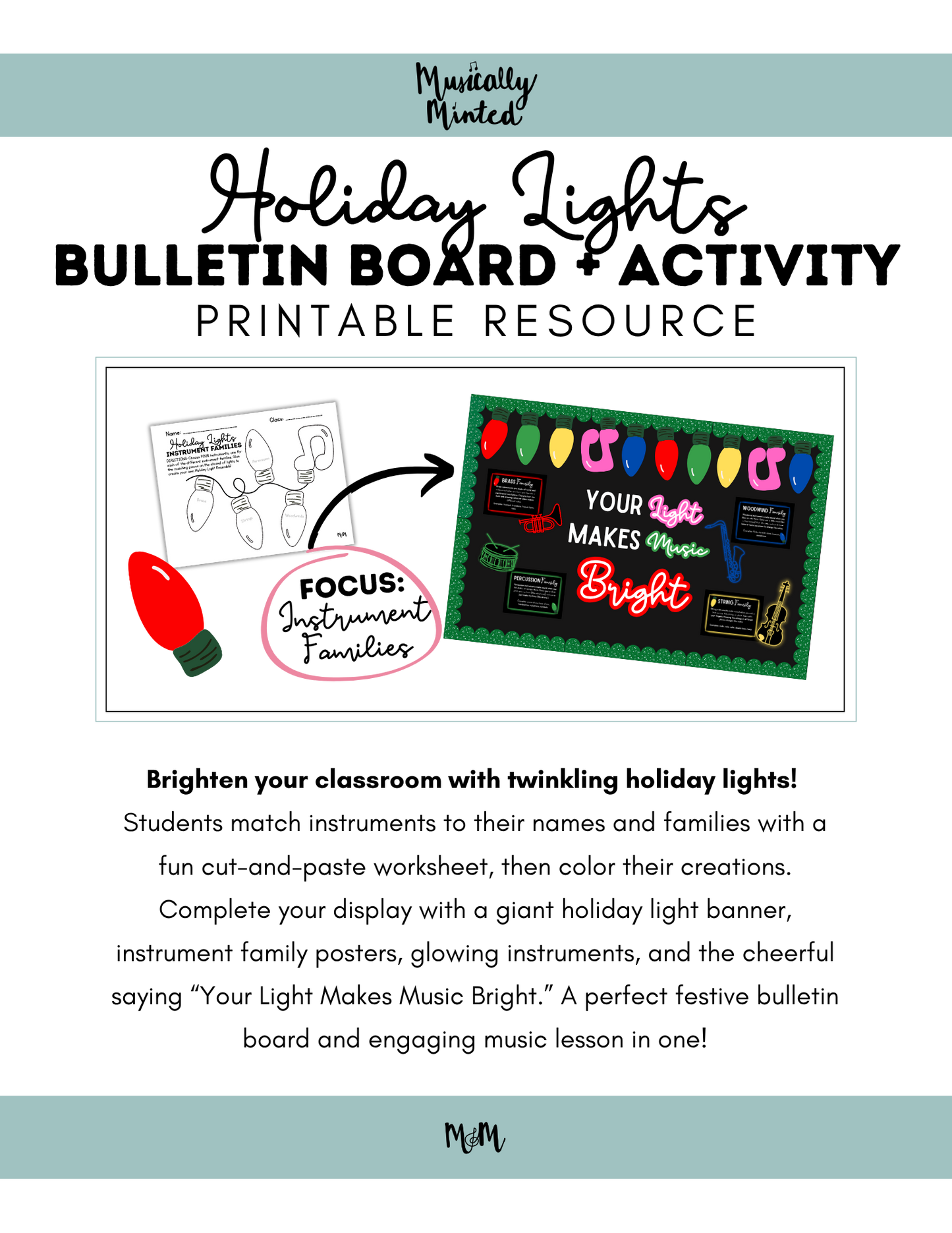 Holiday Lights | Interactive Bulletin Board and Instrument Family Activity | DIGITAL DOWNLOAD