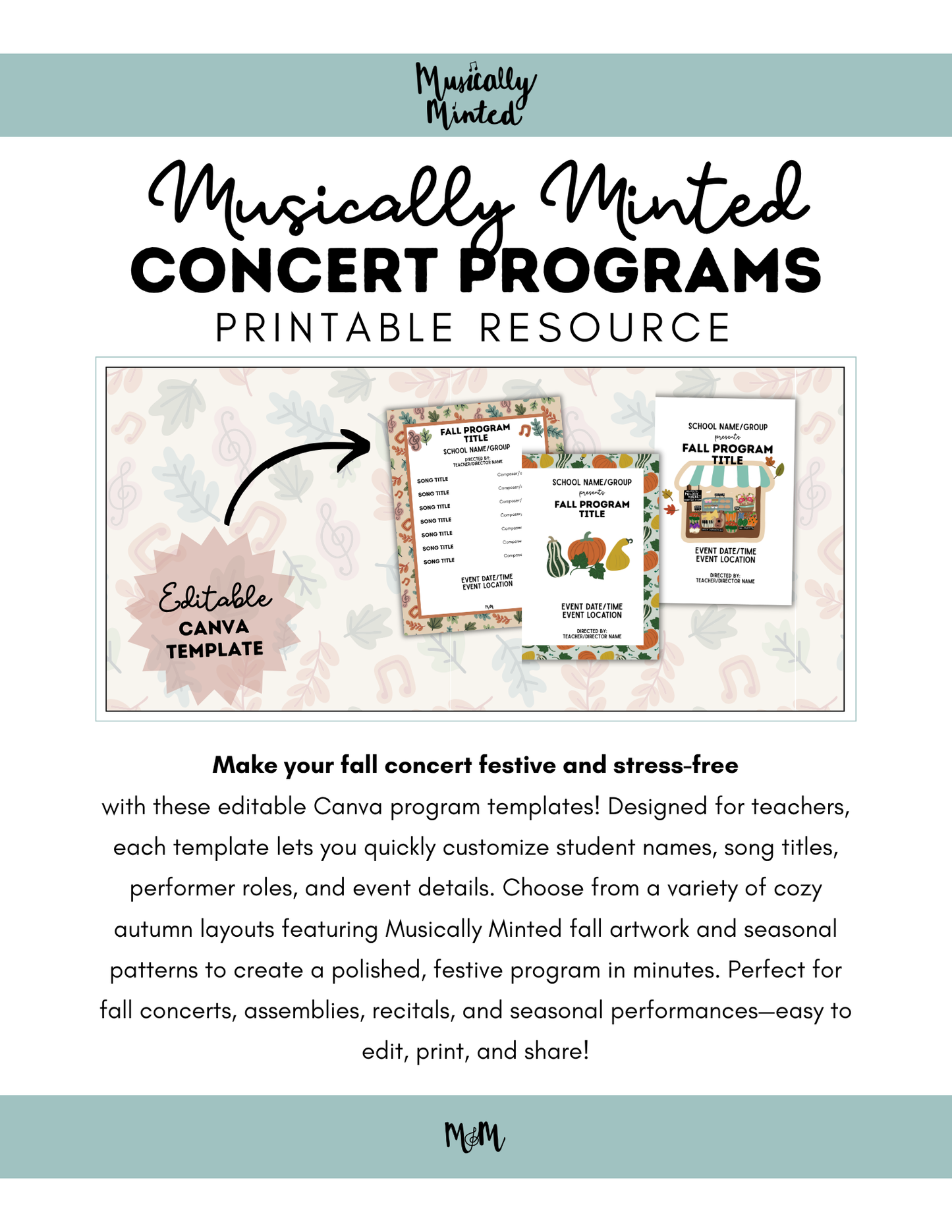 Fall Themed Concert Program Templates | Editable Canva Template DIGITAL DOWNLOAD