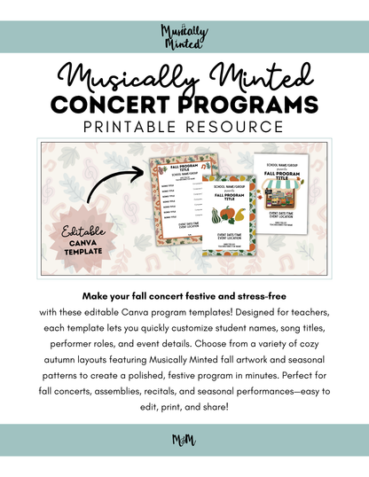 Fall Themed Concert Program Templates | Editable Canva Template DIGITAL DOWNLOAD