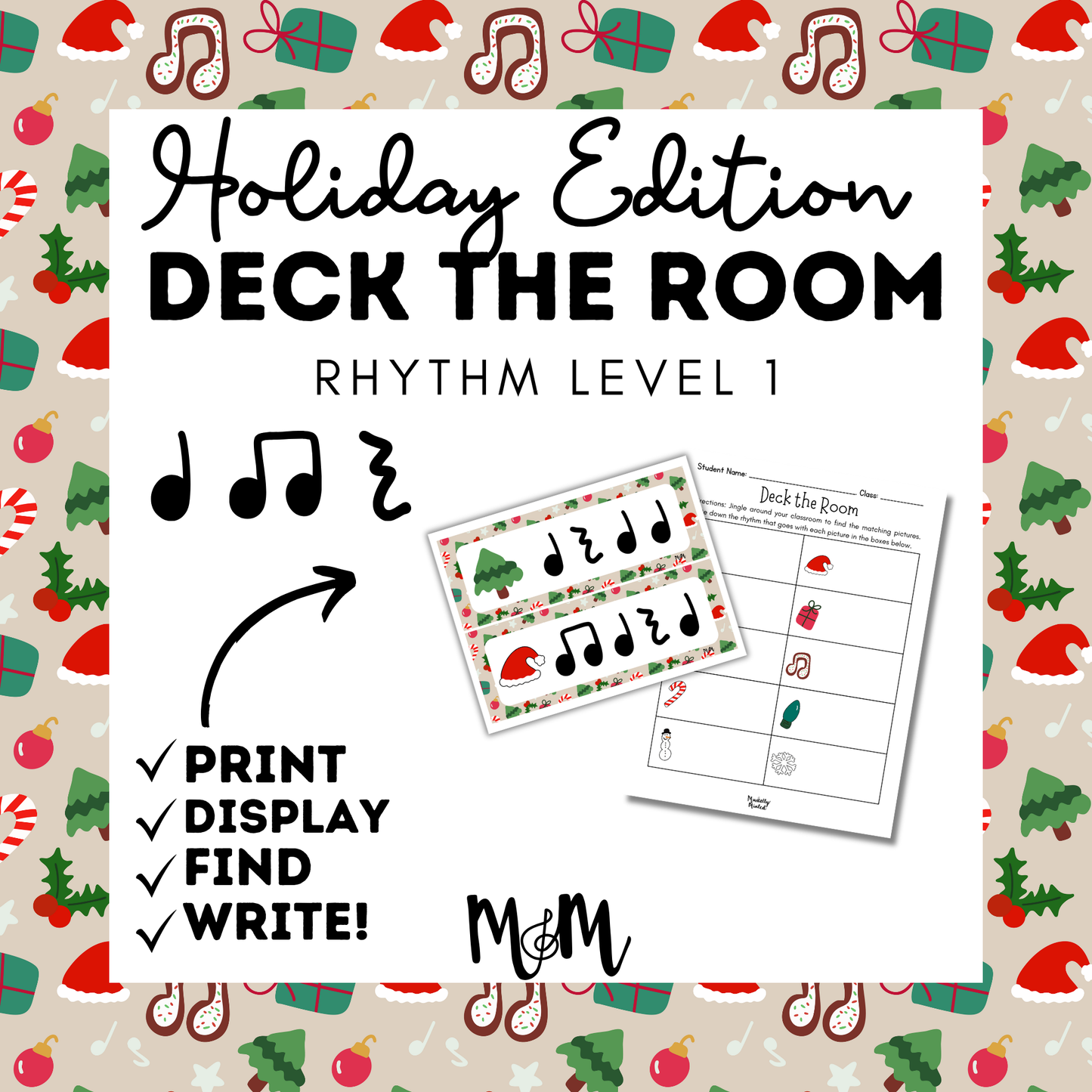 Holiday Deck the Room | Rhythm Level 1 | Write the Room Activity | DIGITAL DOWNLOAD
