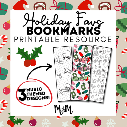 Holiday Favs | Music Bookmarks | Printable Coloring Activity DIGITAL DOWNLOAD