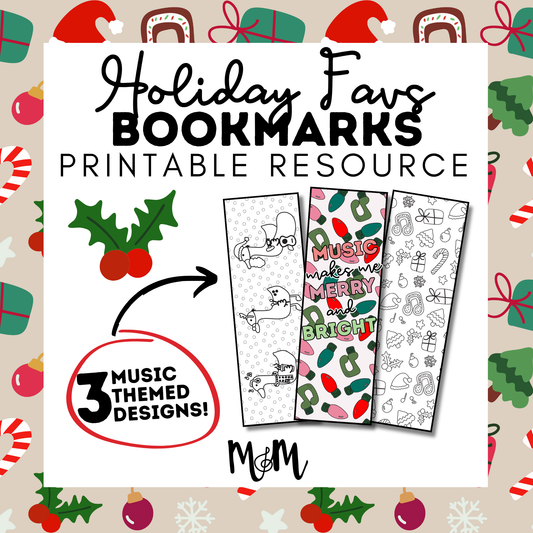 Holiday Favs | Music Bookmarks | Printable Coloring Activity DIGITAL DOWNLOAD