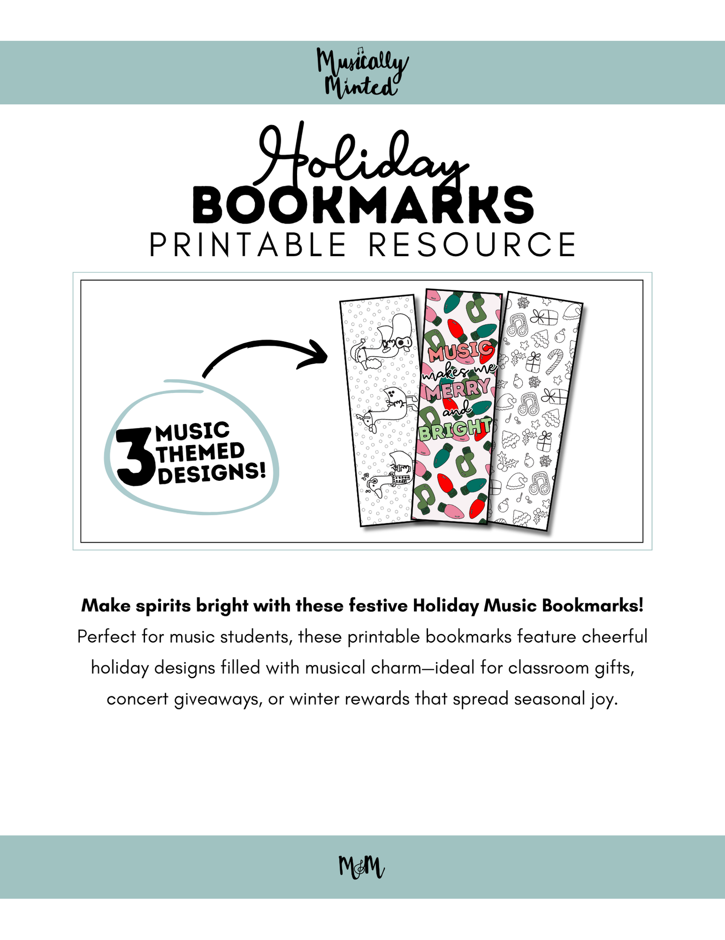 Holiday Favs | Music Bookmarks | Printable Coloring Activity DIGITAL DOWNLOAD