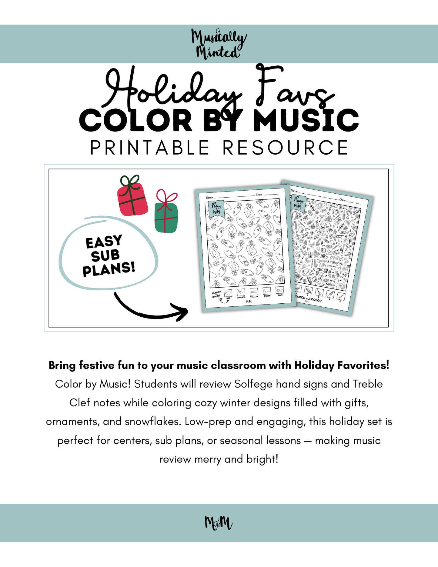 Holiday Favs | Color by Music | iSpy Solfege and Treble Clef DIGITAL DOWNLOAD