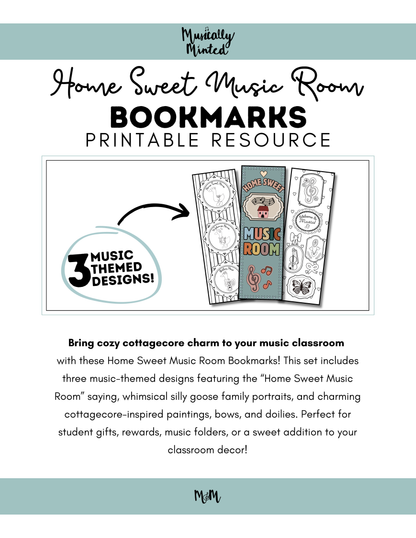 Home Sweet Music Room | Music Bookmarks | Printable Coloring Activity DIGITAL DOWNLOAD
