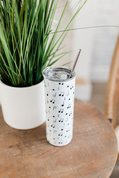 Black and White Music Note Skinny Tumbler