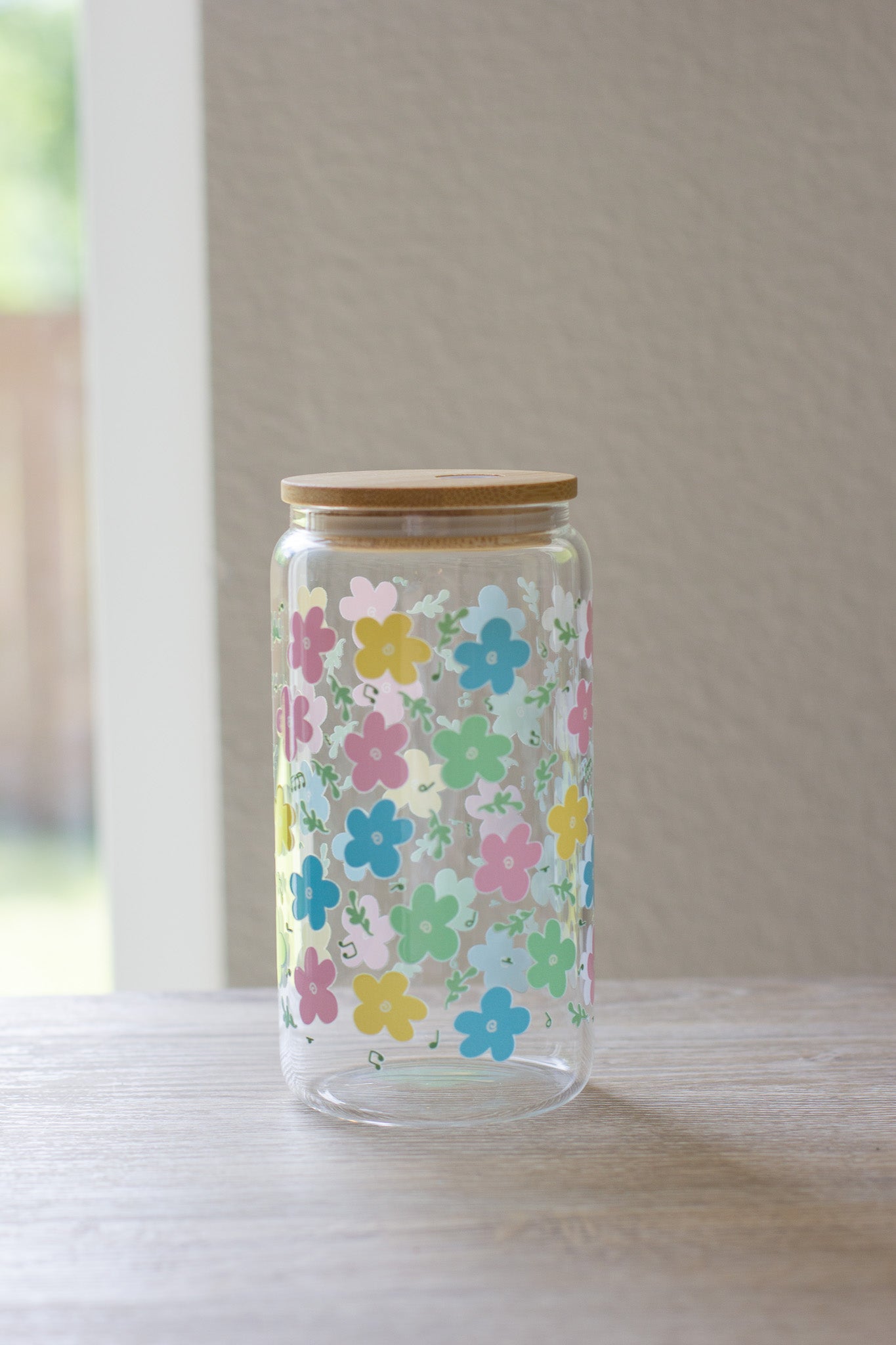 Floral Confetti Glass Can